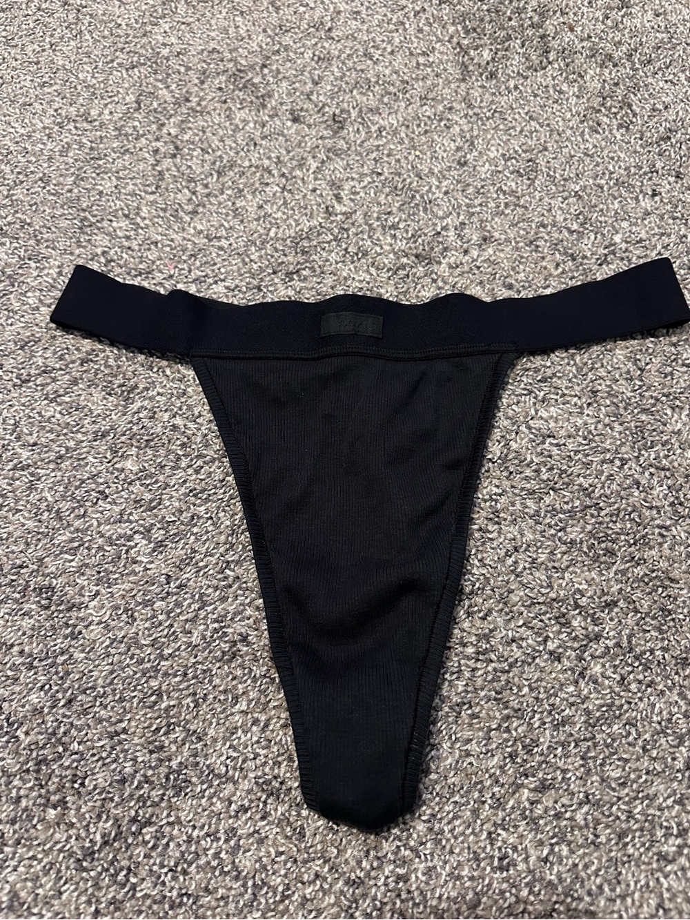 SKIMS Black Cotton Ribbed Thong